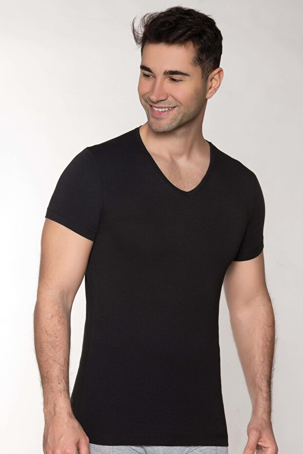 Men's Black Modal V-Neck Athlete T-Shirt