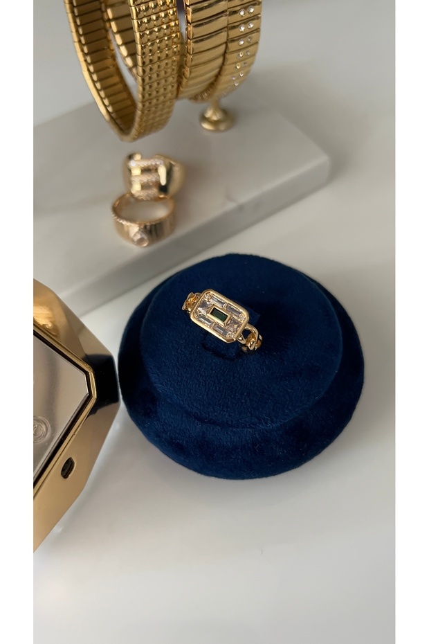 خاتم سلسلة من حجر الزمرد قابل للتعديل