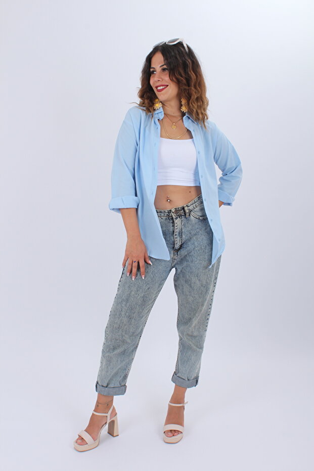 Kadın Oversize Uzun Basic Gömlek - 6