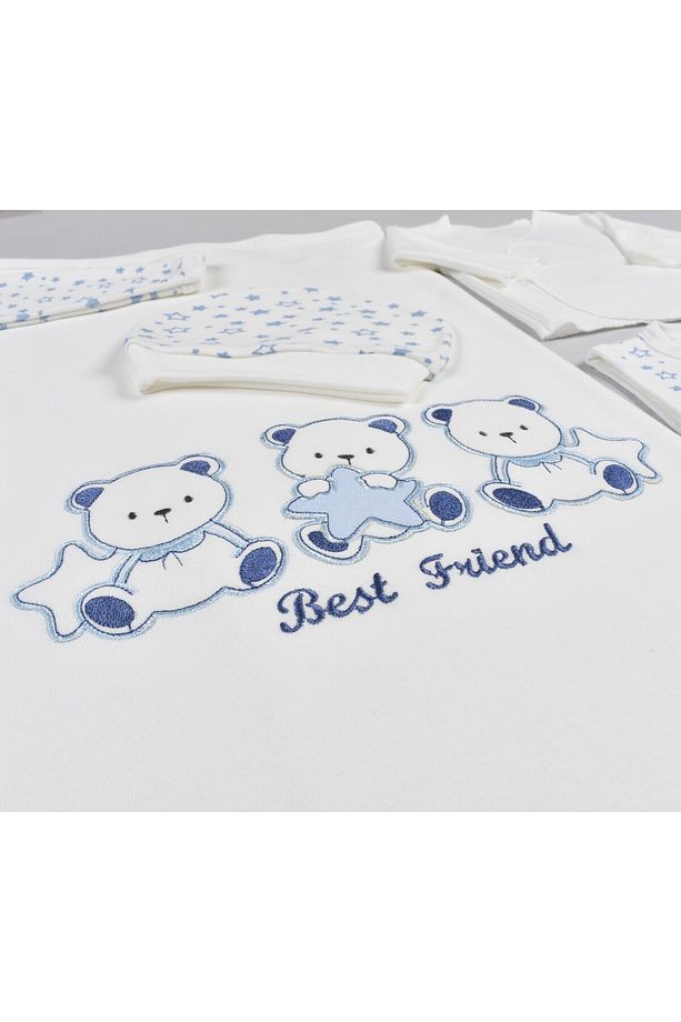 10 Parça Best Friends Işlemeli Yıldızlı Hastane Çıkış Seti – Bebek Erkek – %100 Pamuk – Mavi - 3