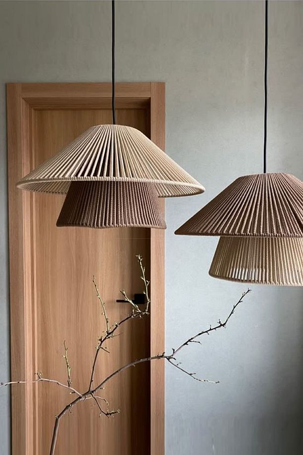 Rattan Bambu Hasır Makrome Sarkıt Avize 2 li set - 1