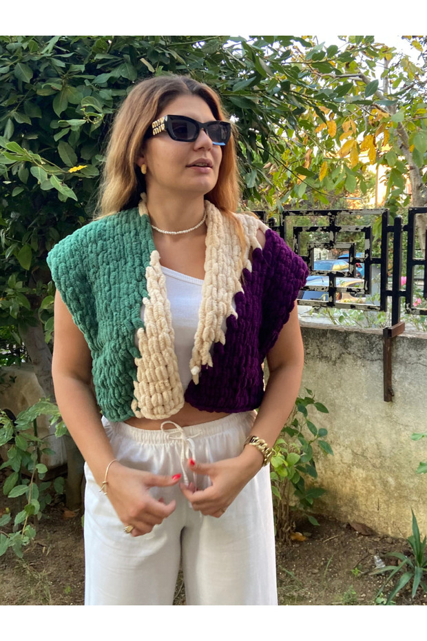 Mor El Örgüsü Yelek - 4