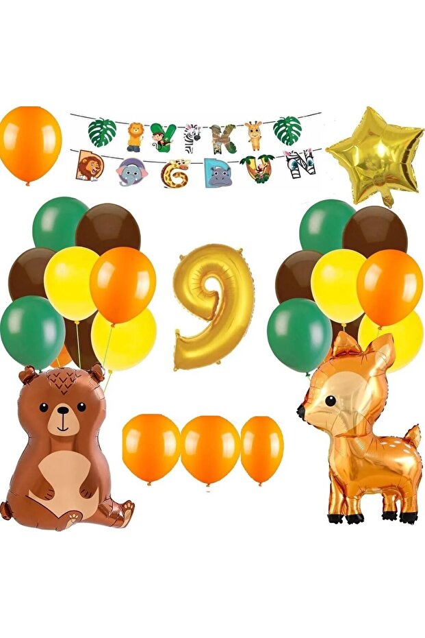 Forest Animals Concept Safari Themed 9 Years Old Birthday Party Set Decoration