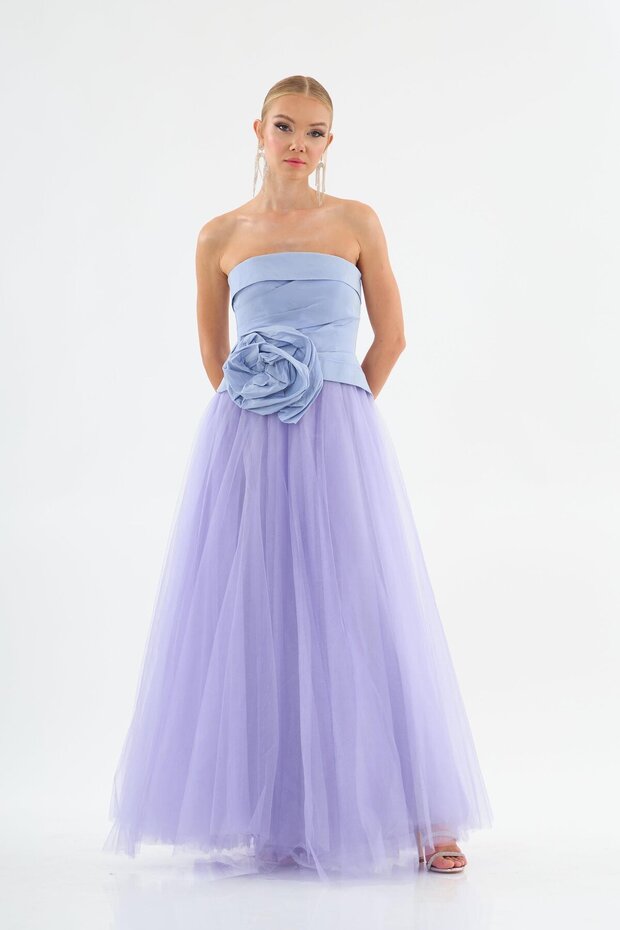 Lavender Strapless Rose Taffeta Evening Dress