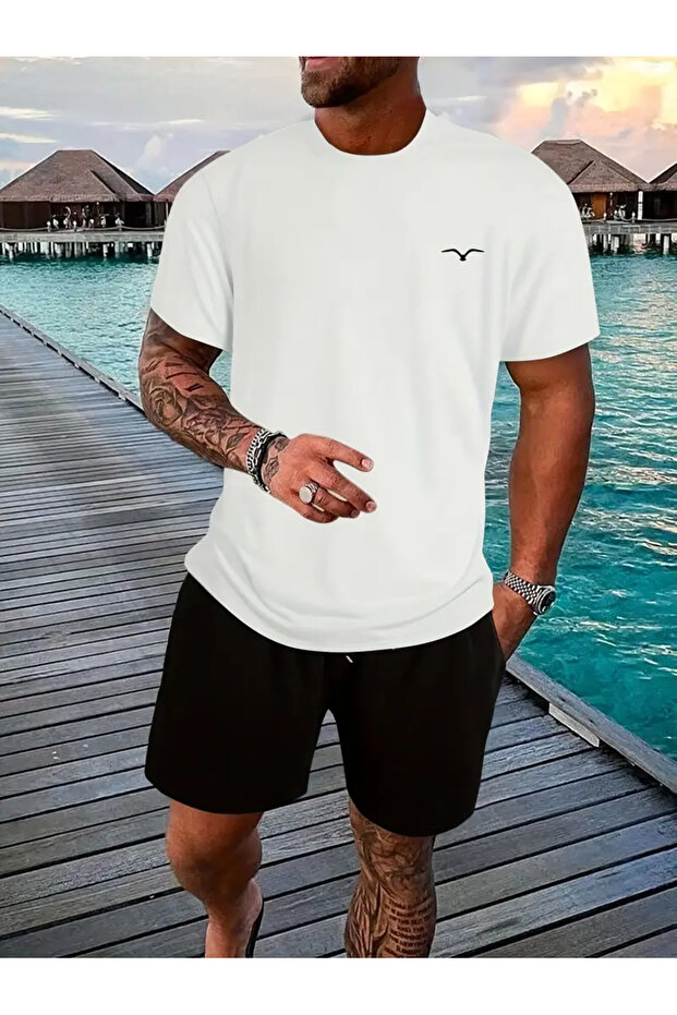 Bird Printed T-Shirt - Jogger T-Shirt Crew Neck Bottom Top Tracksuit Set
