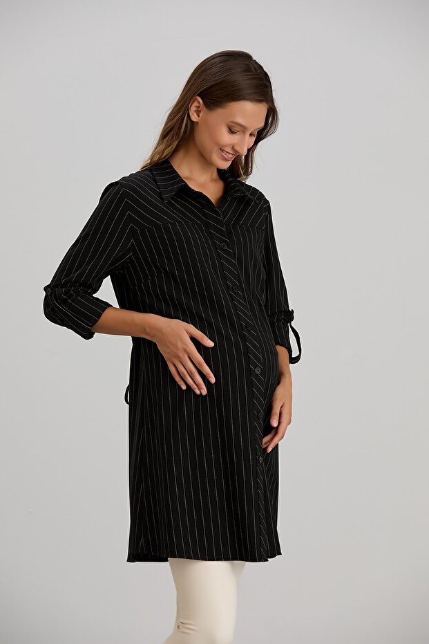 Hijab Polo Neck Striped Maternity Shirt Tunic