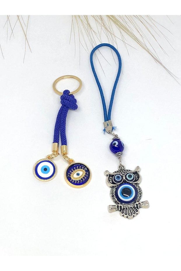 Metal Car Ornament with Owl, Car Charm and Purple String Keychain Set
