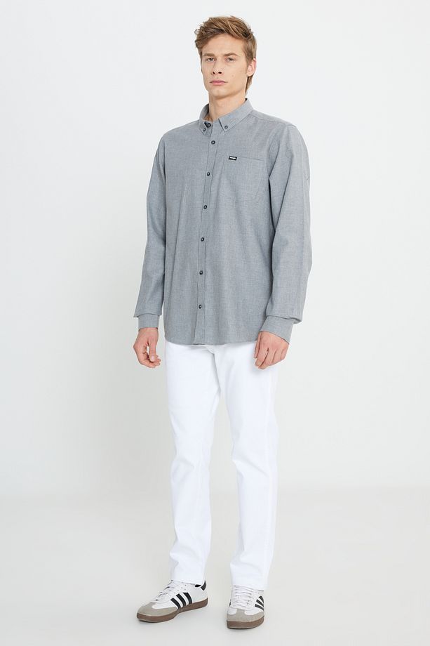 Regular Fit Normal Kesim %100 Pamuk Gri Gömlek - 3