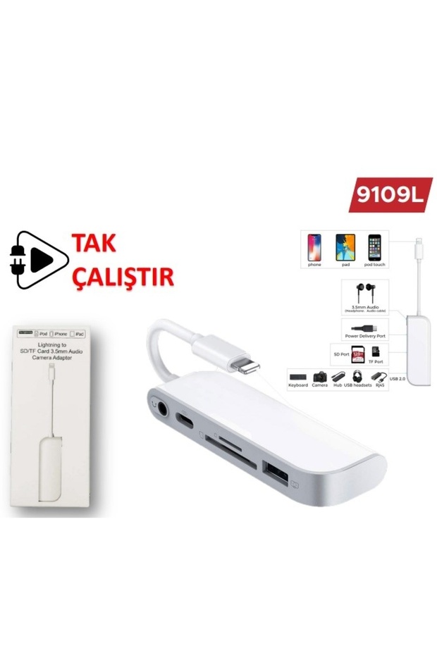 Concord 9109L Lightning TO 3.5 mm Aux SD TF USB 2.0 OTG Dönüştürücü - 1