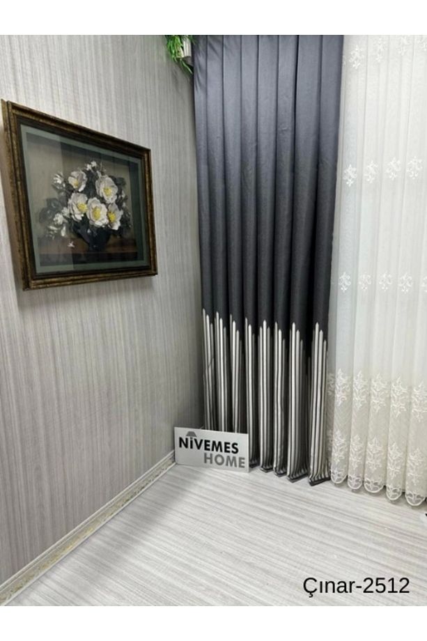 Nivemeshome Çınar Antrasit 2512 1/3 Sık Pileli Fon Perde Apm - 7