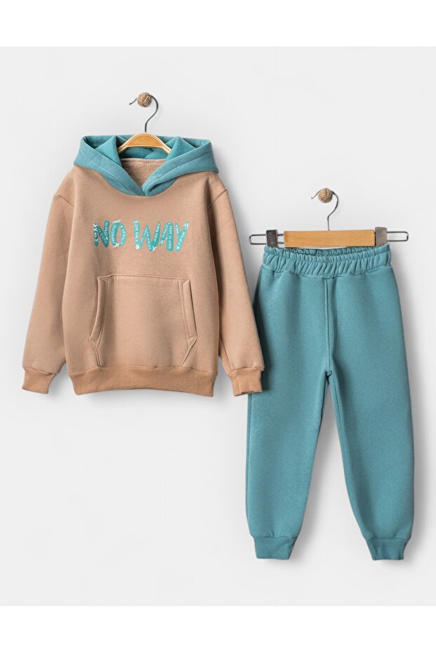 No Way Printed Boys' Cotton Fleece Inside 3 Thread Bottom Top Tracksuit Set