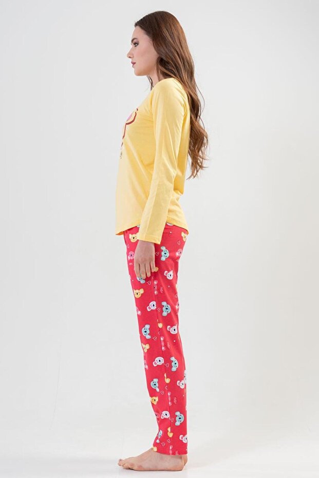 Vienetta Kadın Sarı Uzun Kollu Pijama Takımı - 5