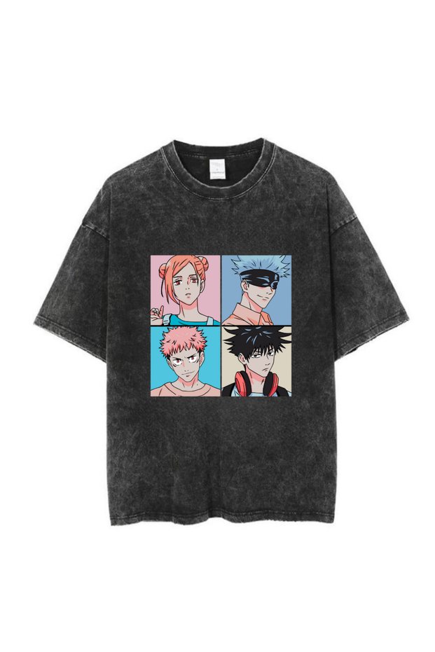 Mi̇ngalondon Washable Anime Jujutsu Kaisen Printed Unisex Oversize Vintage T-Shirt