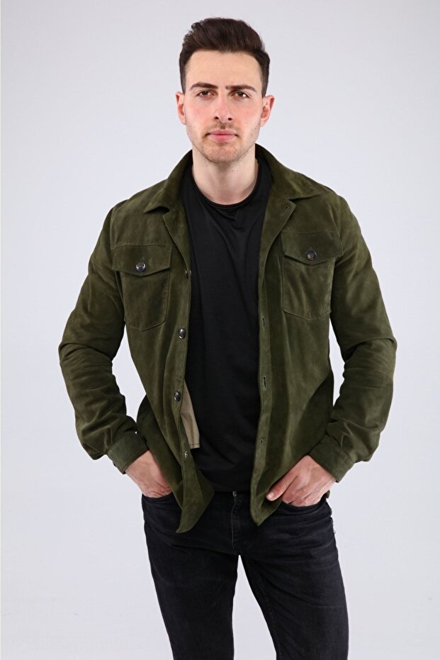 Düğmeli Süed Gömlek - 1