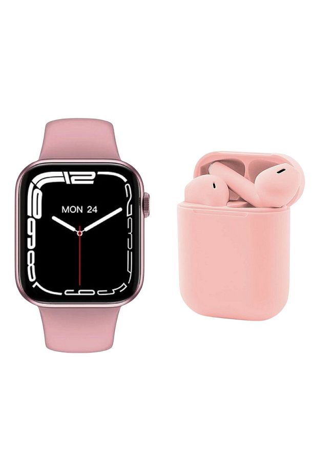 Smart Watch 6 Series Ve I12 Bluetooth Kulaklık Ios & Android Uyumlu Pembe Renk Ikili Set - 1