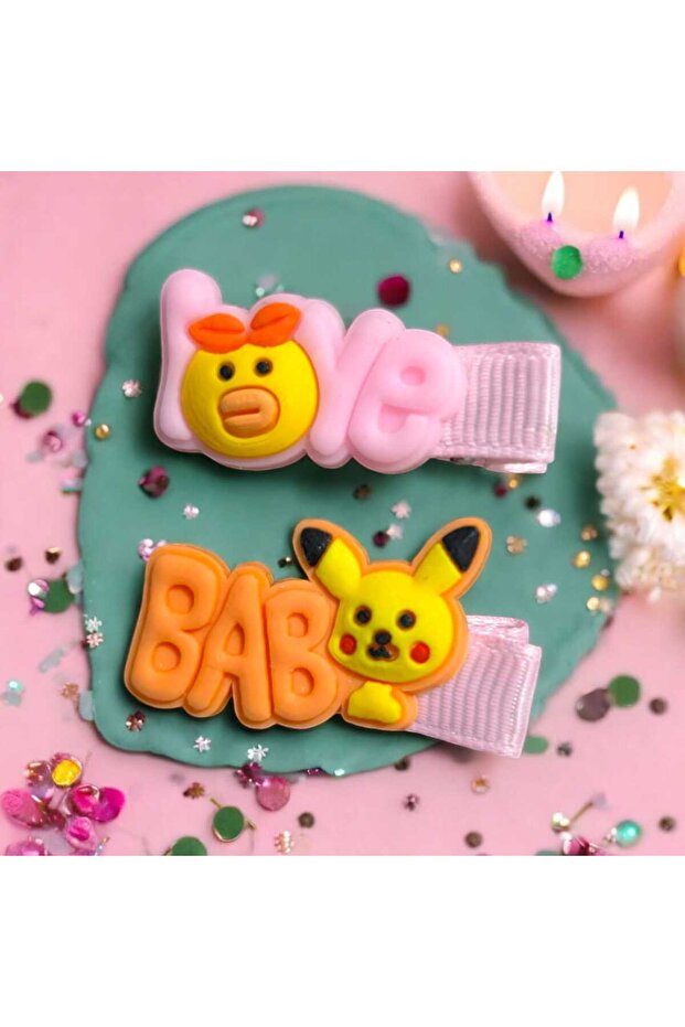 1 Pair of Pikachu-Duck Figured Polymer Clay Children's Buckle
