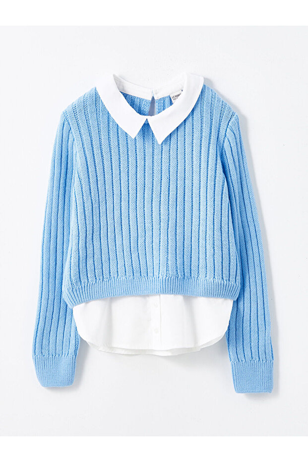 Lw - Shirt Collar Girl’s Knit Sweater