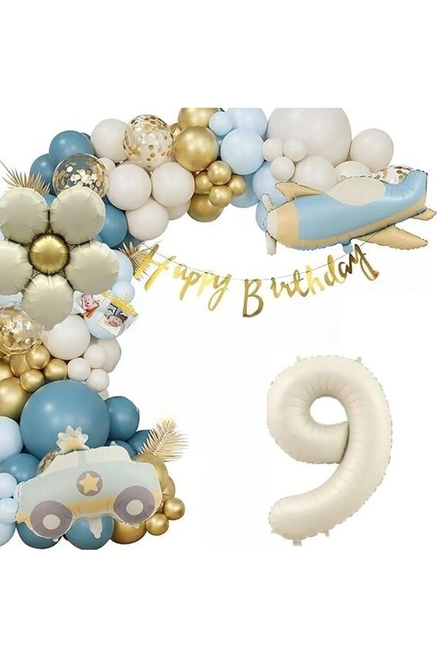 Airplane Polys Car, Daisy Foil, 9 Year Old Birthday Party with Balloons? Set? Ornament