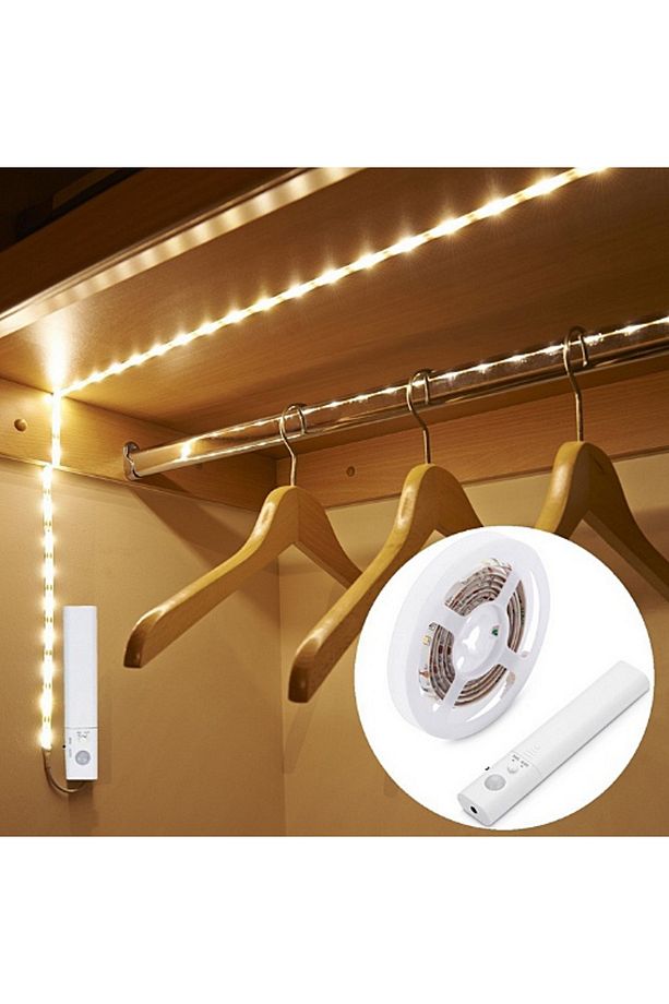 Hareket Sensörlü Pilli Led Gece Lambası Zamanlı Usb Şarjlı Dolap Yatak Altı Merdiven Aydınlatma 2m - 4