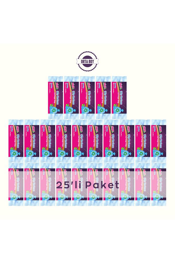 Orta Boy Çöp Poşeti 55x60 15'li 25 Rulo Çöp Torbası 375 Adet - 1