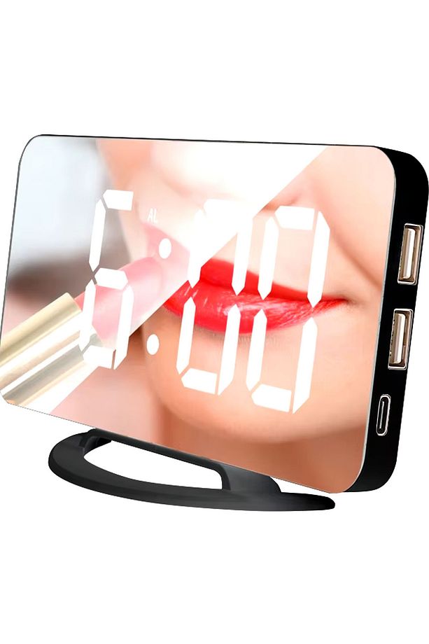 LED RGB Işıklı Çalar Saat Aynalı Yüzey Masaüstü Duvar Askılı Saat Çift USB Bağlantı Noktalı Dijital - 6