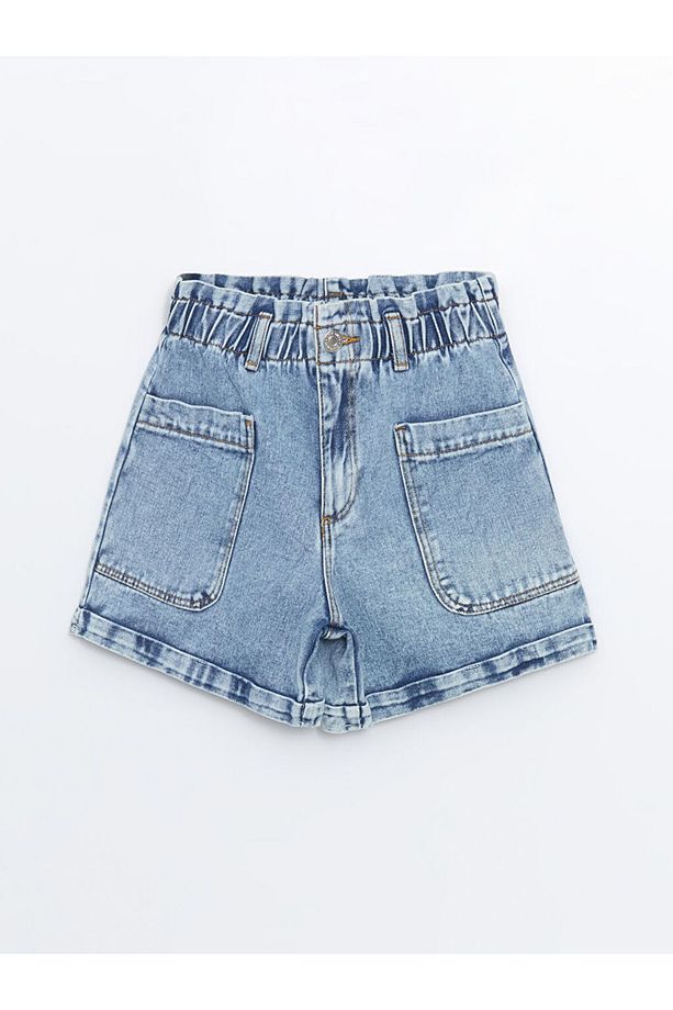Beli Lastikli Kız Çocuk Jean Şort - 1