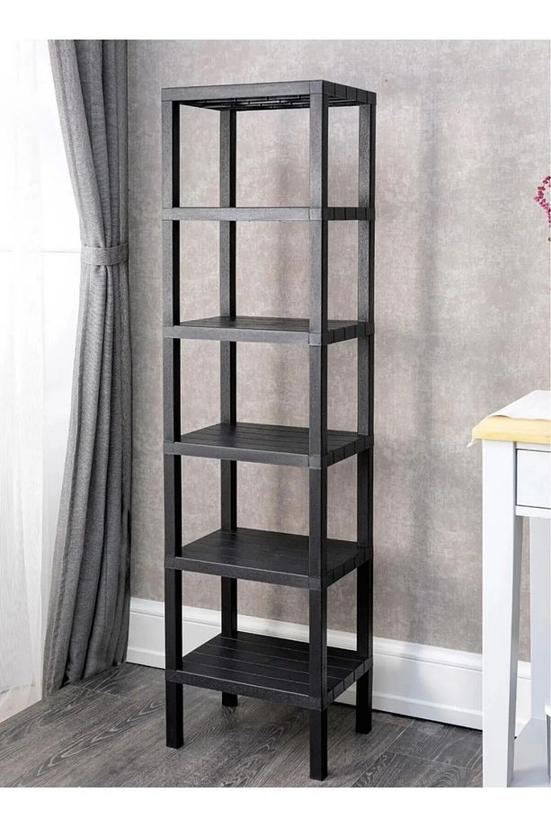 Shelf 6 Katlı Kitaplık Plastik Raf Ünitesi  Çiçeklik , Banyo Mutfak Rafı- Siyah - 2
