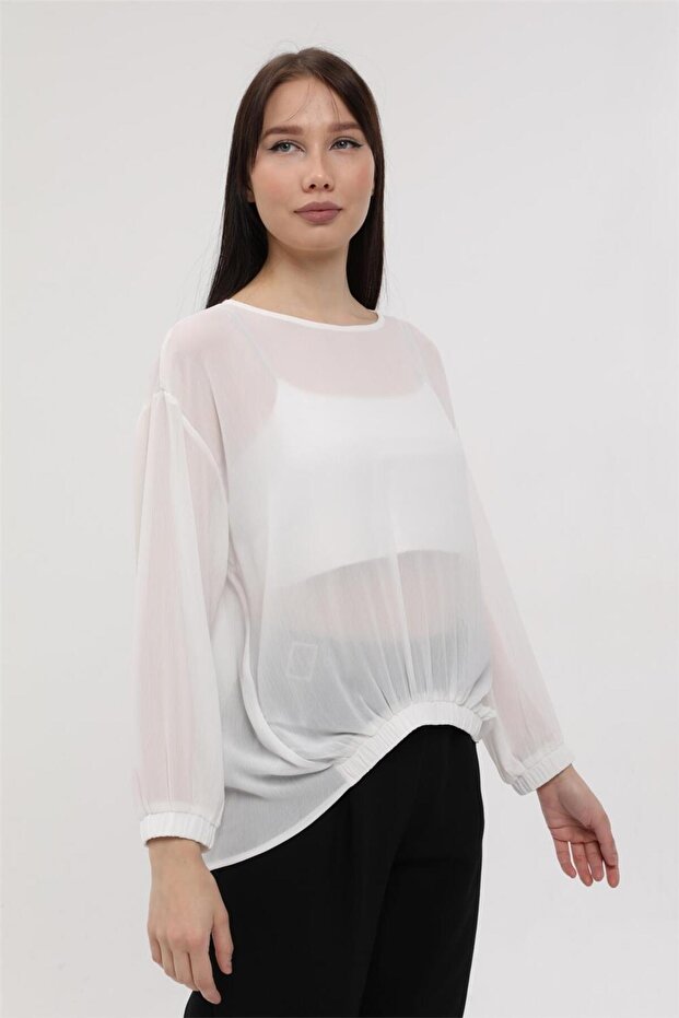 Ense Düğmeli Şifon Bluz - 3