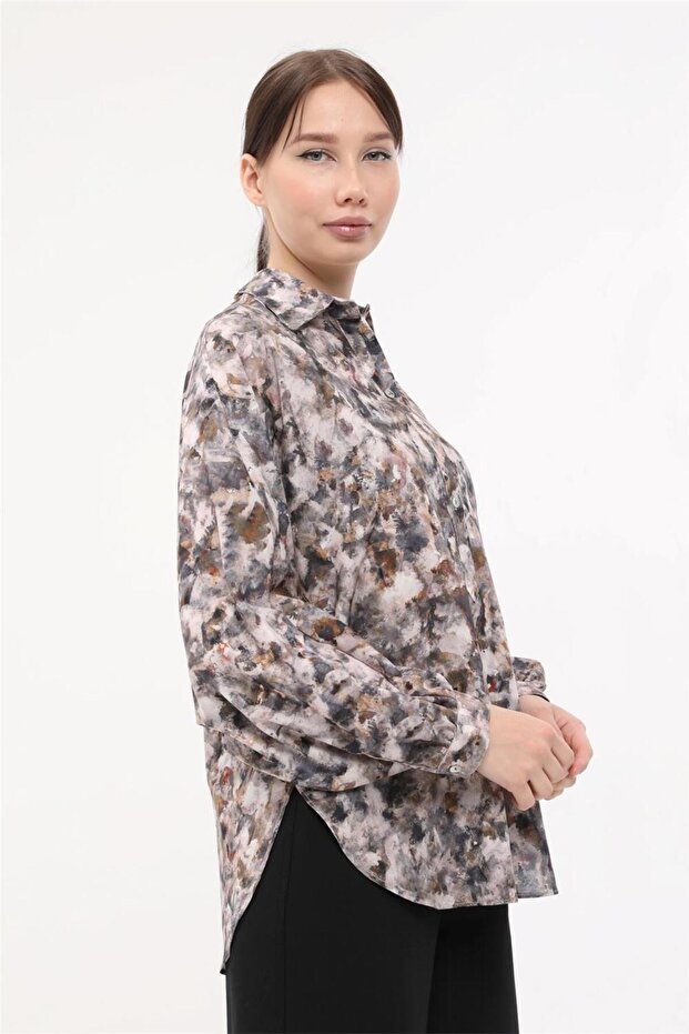 Patterned Bat Cut Shirt - 2
