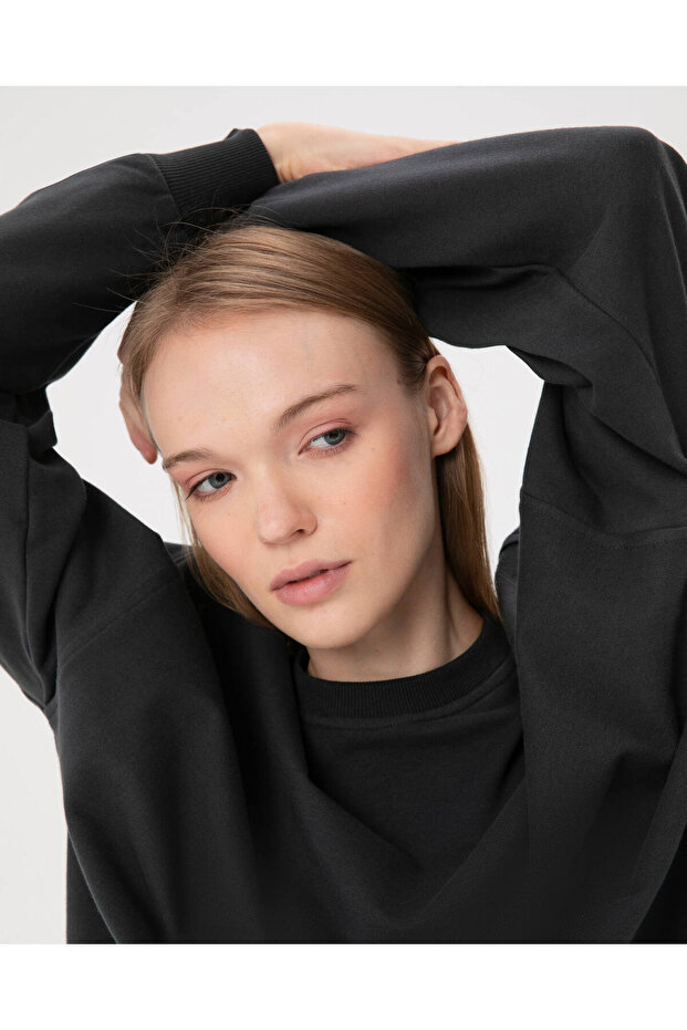 Kadın Antrasit Koyu Gri Basic EasySize Sweatshirt - Uzun Kollu, Basic Fit - 5