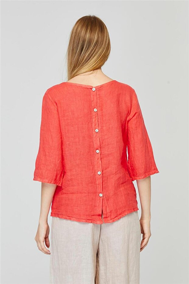 Back Buttoned Linen Blouse - 4