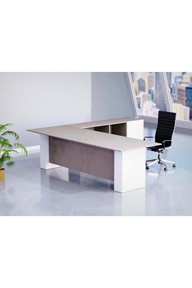 Light Concrete-Premium White ED4-LSLCW Executive Desk 180 cm