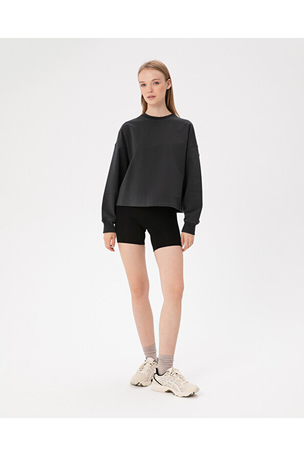 Kadın Antrasit Koyu Gri Basic EasySize Sweatshirt - Uzun Kollu, Basic Fit - 7
