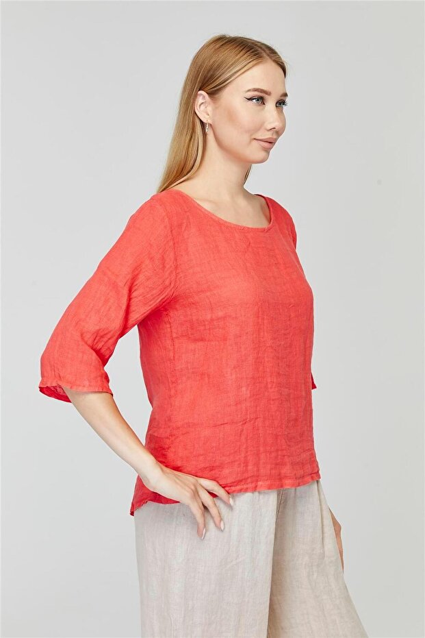 Back Buttoned Linen Blouse - 2