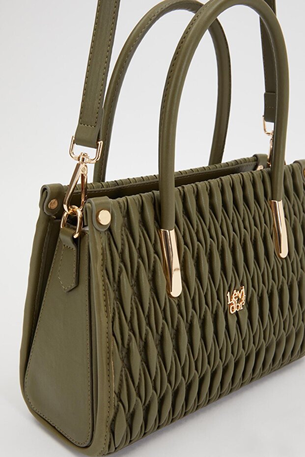 حقيبة يد بنمط البقلاوة الكاكي - 4