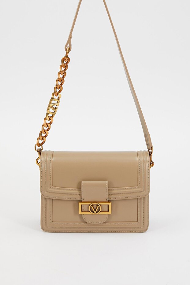 Gray Leather Chain Strap Shoulder Bag