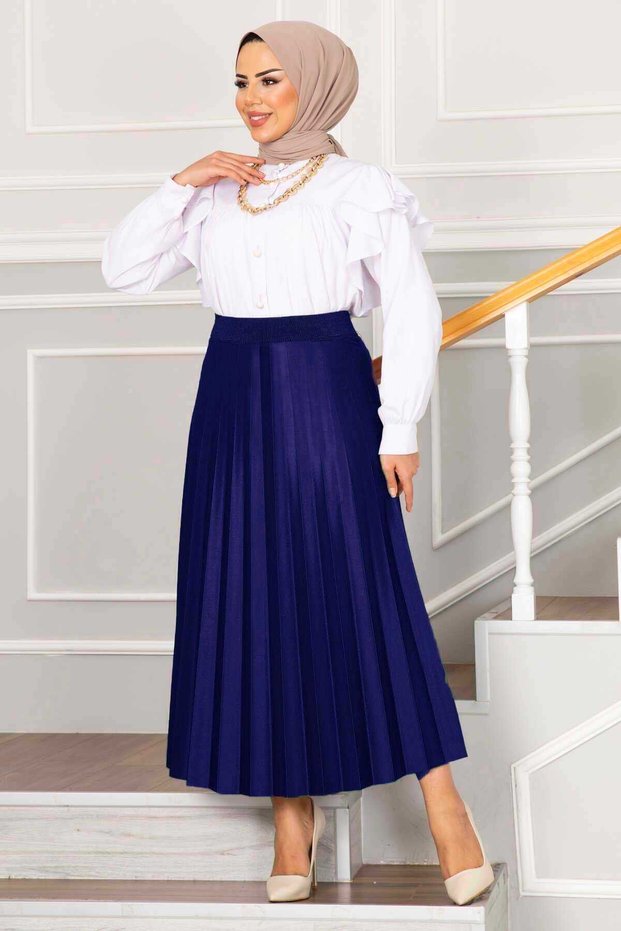 Elastic Waist Pleated Hijab Skirt Cobalt Blue