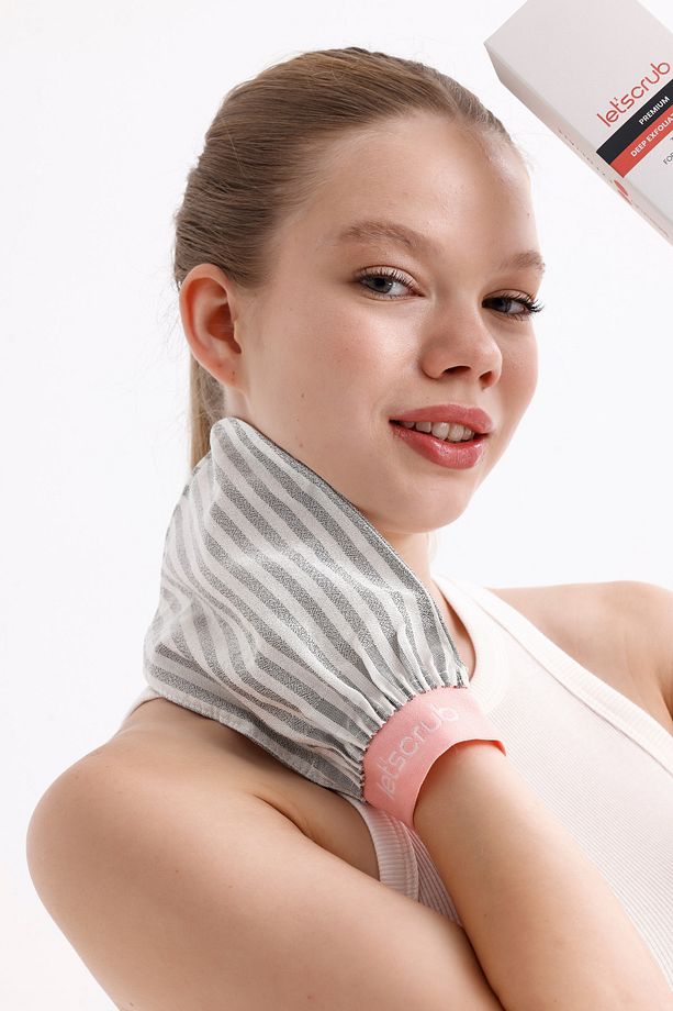 Premium Ekru Zebra Set 2 Adet Banyo Ve Duş Kesesi Peeling Eldiveni Unisex Normal Ciltler Için - 6