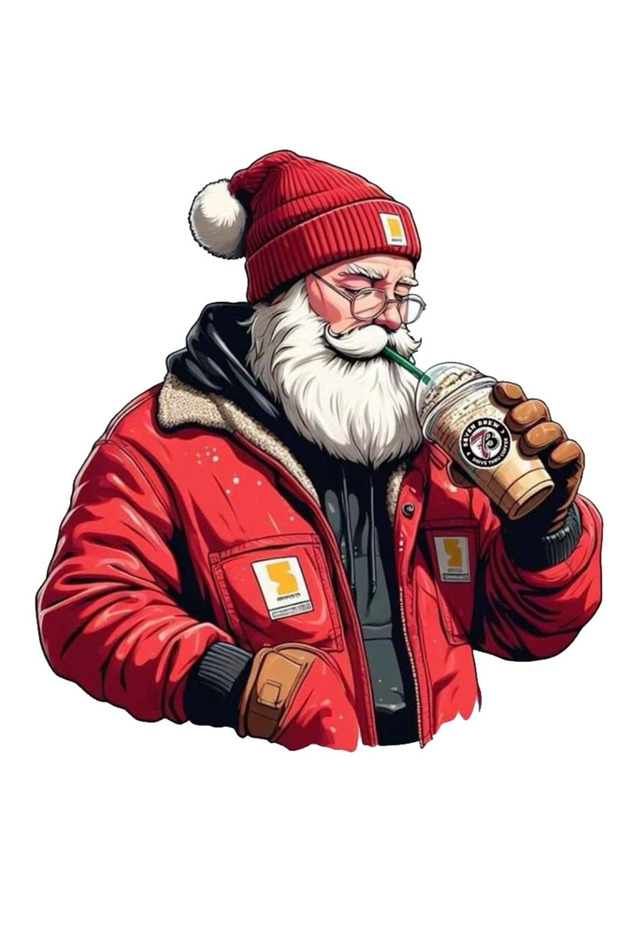 Coffee Drinking Santa Claus Sticker Car, Motorcycle, Helmet, Laptop, Glass Sticker 13X11 cm