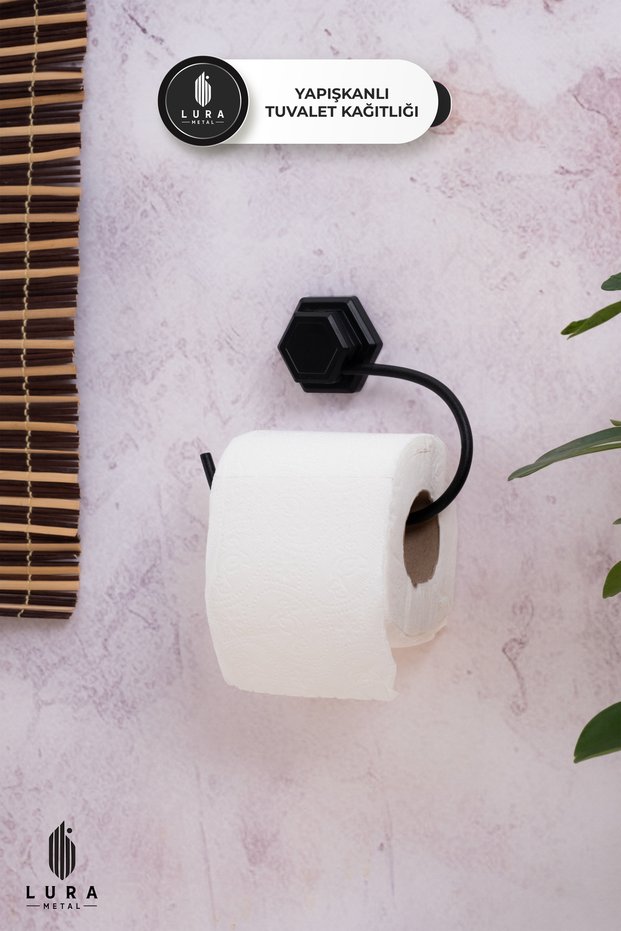 Metal Black Adhesive Toilet Paper Holder - Modern and Non-Perforated Mounting Wc Paper Holder