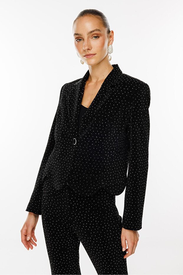 Modailgi  Taşlı Örme Crop Ceket Siyah - 4