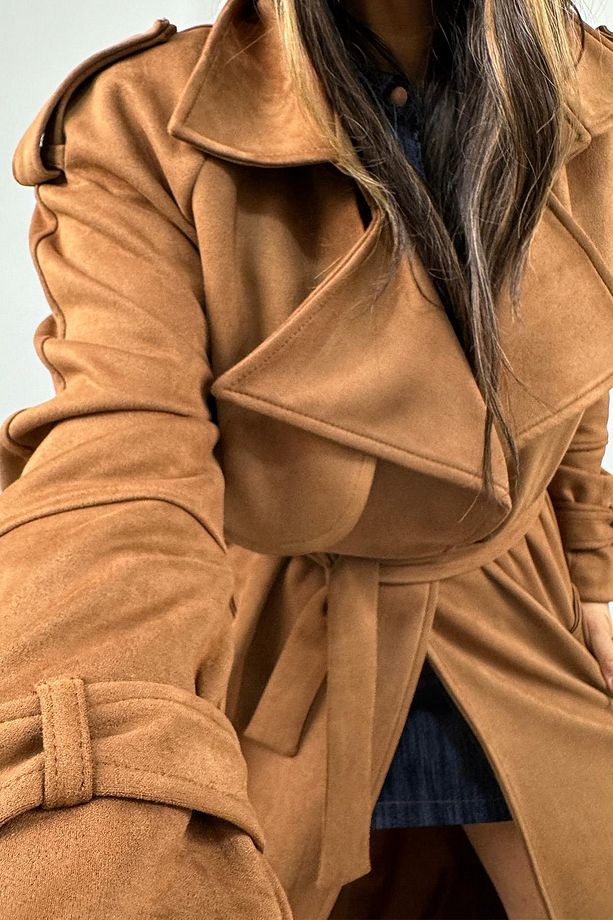 Güderi Trenchcoat Model Kaban Taba - 5