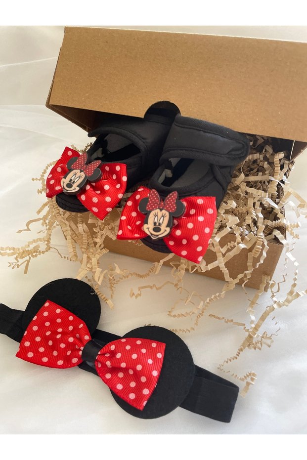 Baby Girl Minnie Mouse Booties \ Mickey Mouse Bandana Black Booties / Newborn Baby Gift