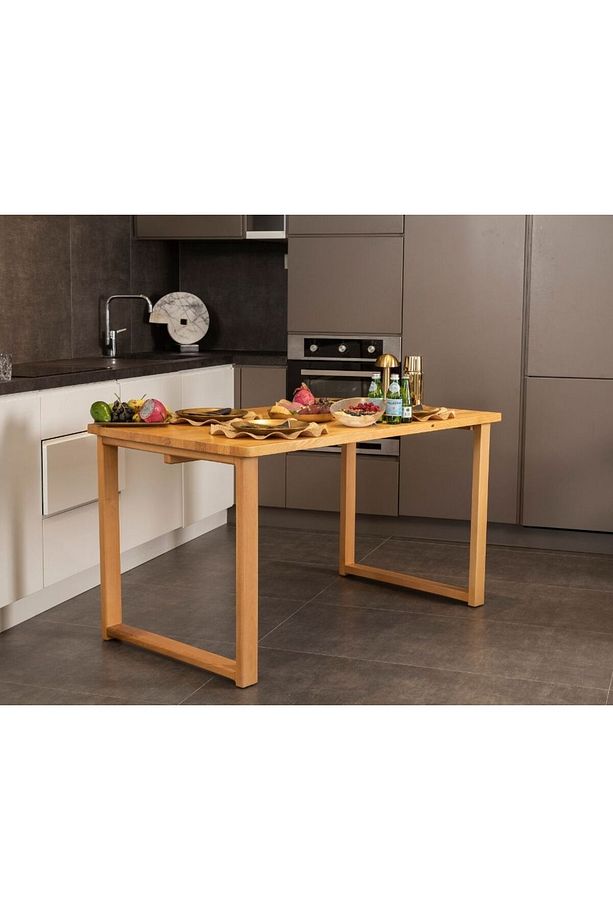 Cheri Medium Doğal Masif Ağacı Mutfak Yemek Masası (1 ADET MASA) 80x140 Cm - 3