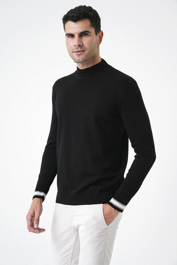 Men's Black Half Fishing Knitwear Sweater 20w153