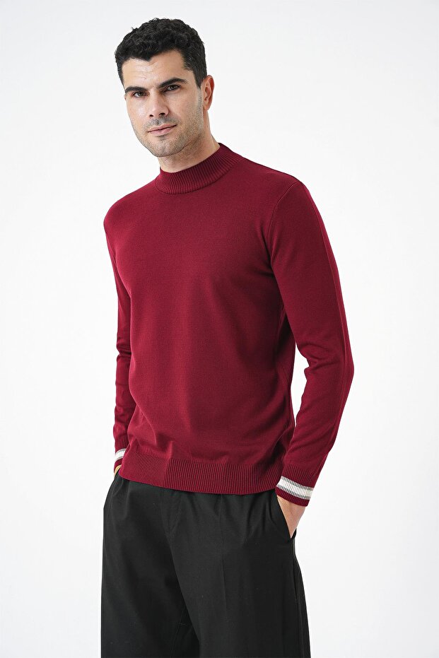 Men's Claret Red Half Fisherman Knitwear Sweater 20w153