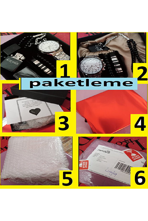 Özel Kutusunda Hediyelik Saat Çakmak Tesbih Bileklik (ÇAKMAK ÜZERİNE YAZI YAZILIR) - 6049 - 8