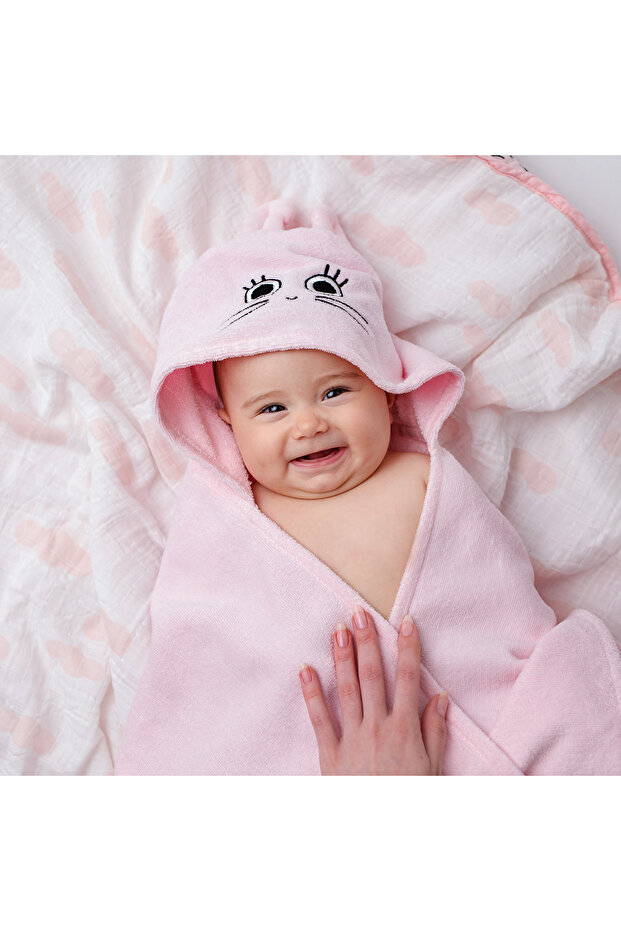 Milk&Moo Chancin Velvet Hooded Baby Towel, %100 Cotton ,Ultra Soft, Quick Dry