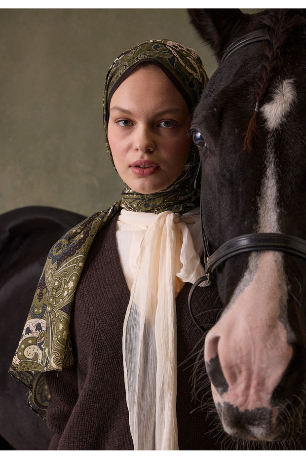 Green Siara Patterned Shawl - 1