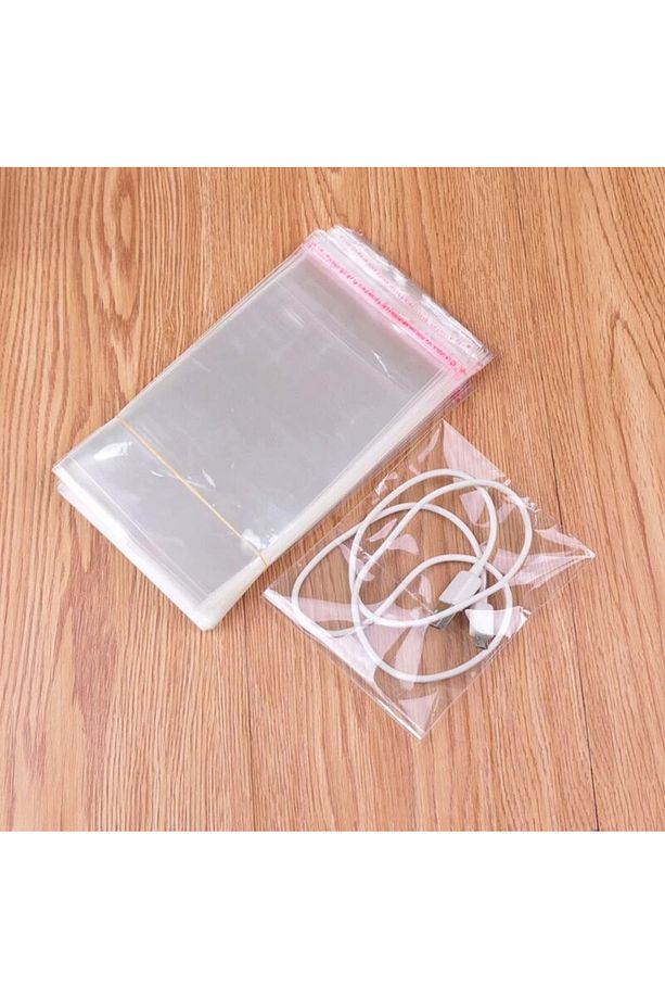 7x7+5 Cm. (7*12) 100 Adet - Şeffaf Bantlı Yapışkanlı Opp Jelatin Poşet - 4
